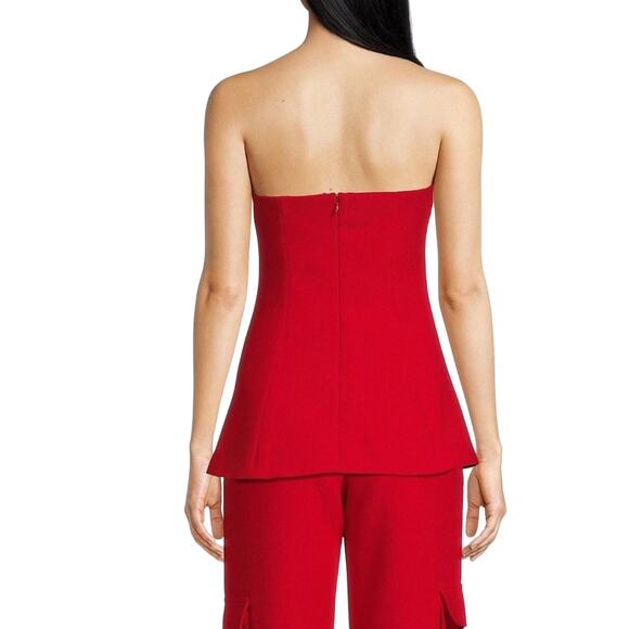 Le' AL.X Woven Crepe Straight Neck Sleeveless Cargo Suit Top in Ruby M - Picture 2 of 6